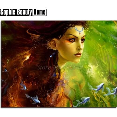 DIY 5D Diamond Mosaic Mermaid &Fishes Handmade Diamond Painting Cross Stitch Kits Rhinestones Diamond Embroidery Pattern 189149