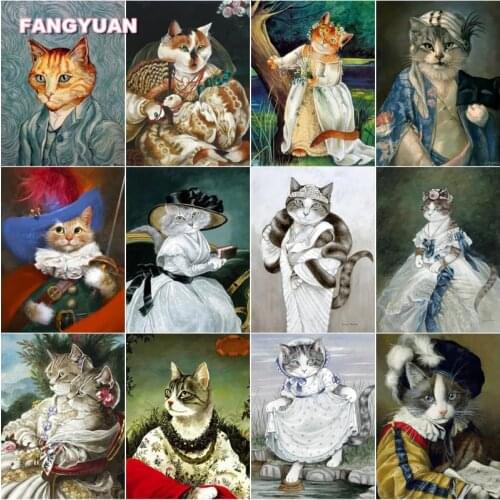 Diamond Painting Animals Funny Cat Wearing Clothes and Hat Portrait Mosaic Art Full Diamond Embroidery Cross Stitch Kit Handmade