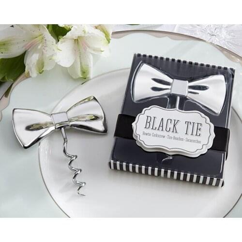 Free Shipping 20pcs/lot Wedding Favors Silver Tie Bottle Opener Bow-Tie Red Wine Corkscrew Groomsmen Gifts