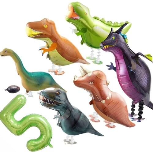 PartiesTour Large Walking Dinosaur Balloon Helium Animal Ballons Green Digital Ball Dinosaur Dino Theme Birthday Party Supplies