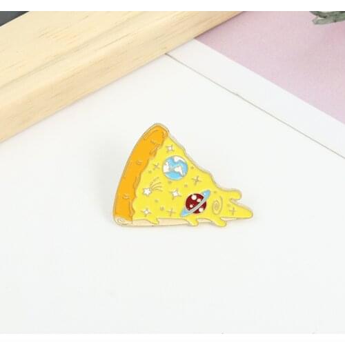 Yellow Space Pizza Enamel Pin Starry Sky Cheese Brooch Bag Clothes Lapel Pin Sasha Away Badge Cartoon Jewelry Gift For Kids