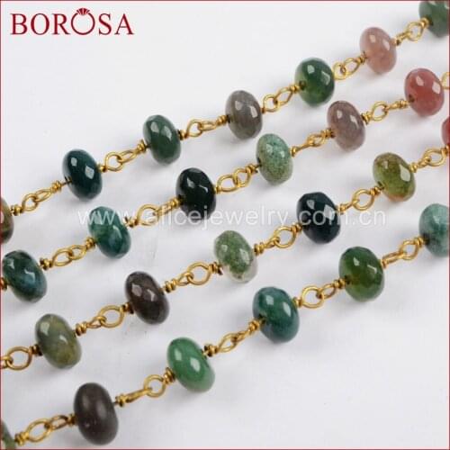 BOROSA Handmade Fashion 8x5mm Roundel India Stone Druzy Crystal Faceted Beads Wire Wrap Rosary Chains for Jewelry Makings JT188