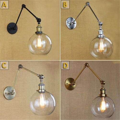 Art Decor nordic lamp swing arms wall lights Clear Globe Ball glass shade Black chrome gold bronze modern Retro lamp sconce