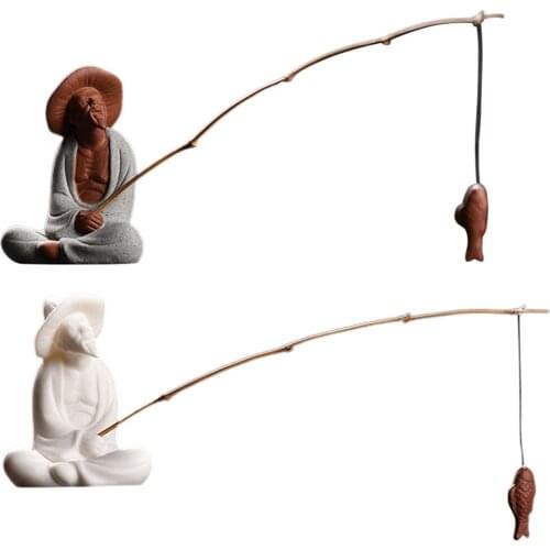 Ceramic Jiang Taigong Fishing Figurine Handmade Home Deco Creative Gift