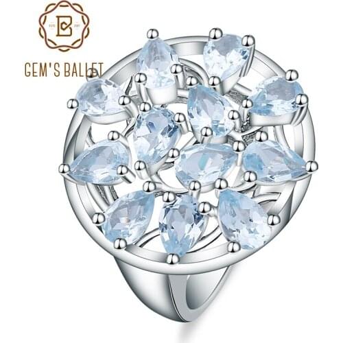 GEMS BALLET Natural Sky Blue Topaz Round Rings Genuine 925 Sterling Silver Gemstone Rings Fine Jewelry For Women Anniversary