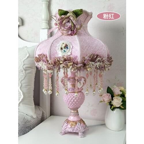 Korean Cute Pink table lamp Princess Room girls bedroom bedside lamp European garden decorative cloth lace table lamp