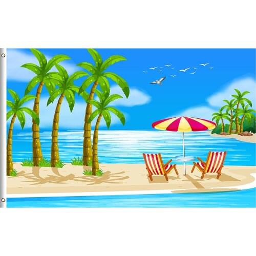 Summer Holiday Tropical Palm Tree Beach Bird Polyester Hawaii Islands Ocean Sea Scenery Landscape