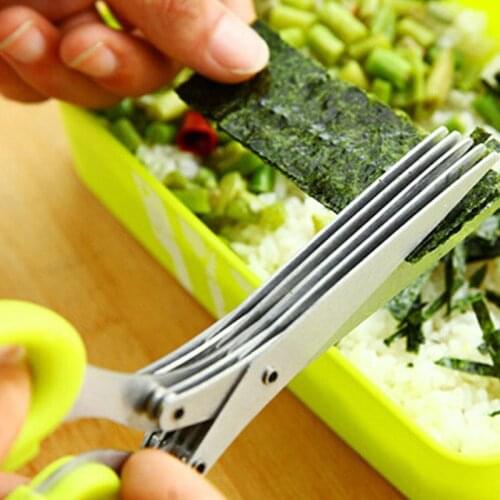 Multifunctional Muti Layers Stainless Steel Knives Multi-Layers Kitchen Scissors Scallion Cutter Herb Laver Spices Cook Tool Cut