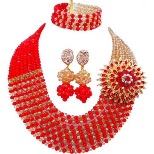 Fashion Opaque Red African Wedding Beads Necklace Jewelry Set Crystal Bridal Jewelry Sets Party Gifts 8JBK11
