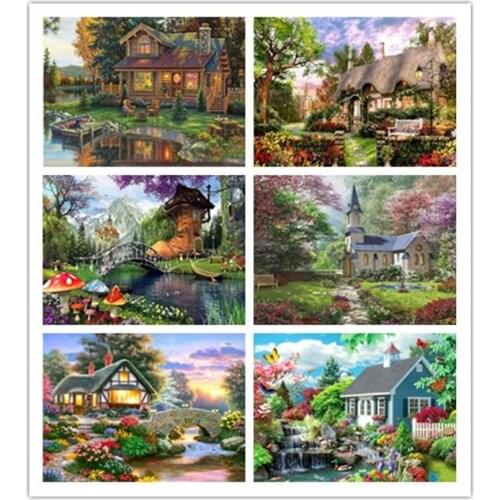 MomoArt Diamond Painting Handmade Shoe House Landscape Bridge Full Square 5D Diamond Embroidery Mosaic Decoration JX397
