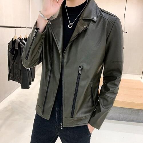 Mens Vintage Army Green Jacket PU Leather Jacket Men Coat Motorcycle Jacket Fashion Coat Autumn Winter Coat Plus Size M-4XL