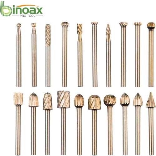 Binoax 20pcs Rotary Bit Burrs Set HSS Tungsten Carbide Wood Milling Burrs 1/8"(3mm) Shank for DIY Woodworking Carving Engraving