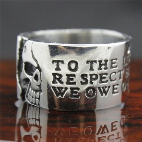 New Arrival 316L Stainless Steel Punk Evil Skull Mens Ring Cool Letter Skull Ring