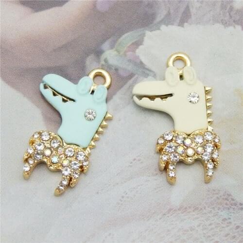 GraceAngie 2pcs Enamel Crocodile Design Charms Enchase Rhinestone Alloy Cartoon Animal Pendant For Jewelry DIY Accessory