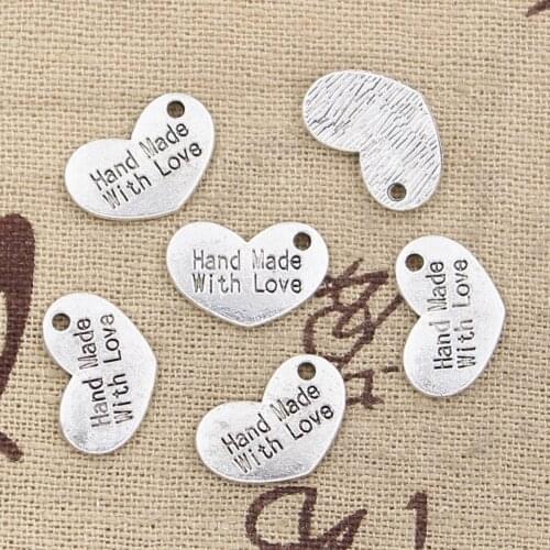 15pcs Charms Heart Hand Made Love 15x10mm Antique Making Pendant fit,Vintage Tibetan Silver color,DIY Handmade Jewelry