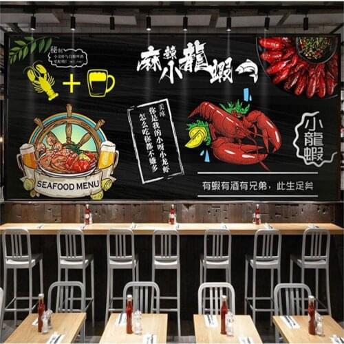 Drop Shipping Wallpaper 3d Black White Crayfish Crabs Seafood Graffiti Mural Creative Theme Hot Pot Barbecue Shop Bar Wallpaper