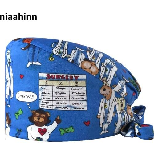 Cute Animal Print Scrubs Women Caps Pet Clinic Doctor Work Scrubs Hats Breathable Scrub Nursing Cap Wholesale Nurse Surgery Hat