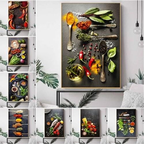 Nordic Cereal Spice Spoon Pepper Kitchen Canvas Painting Poster Printmaking Wall Art Modern Food Home Decor Modular Picture