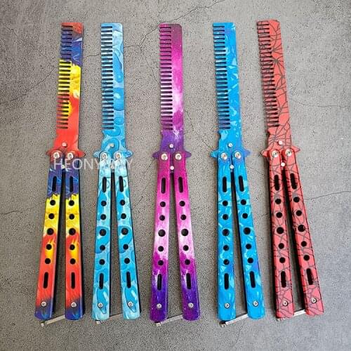 1pc Foldable Comb Stainless Steel Practice Training Butterfly Knife Comb Beard & Moustache Brushes Hairdressing Dropshipping