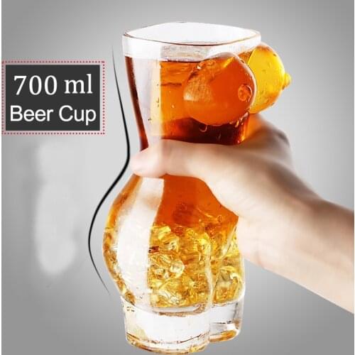 Sexy Lady and Men Durable Double Wall Large Whiskey Glasses Wine Shot Glass Big Chest Beer Cup 700ml