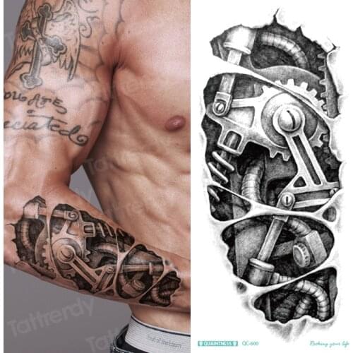 Black Stylish 3D New Mans Half Sleeve Arm Temporary Totem Tattoo Stickers Mechanical Body Art Tatoos for Boys Mens Armband