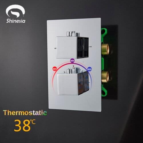 Thermostaic Shower Mixer Valve Embedded Box 2-way Water Outlet Brass Shower Faucet Valve Chrome Golden Valve