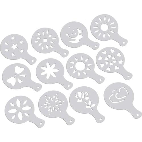 12 Pcs Cappuccino Coffee White Stencils Template Strew Flowers Pad Duster Spray