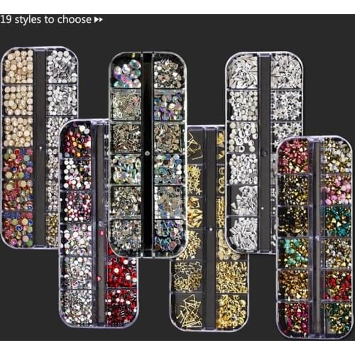 1 Box Nail Art Decorations Nail Rhinestones Mixed Colors AB Crystal Strass 3D Charm Gems DIY Rivet Nails Manicure Accessories