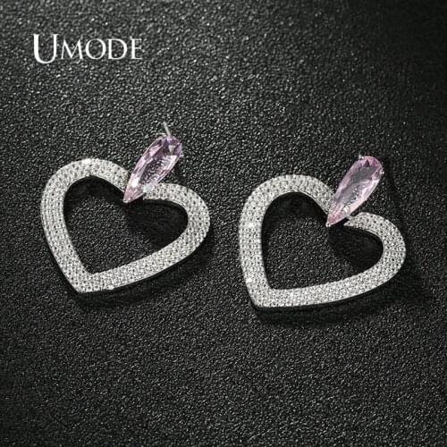 UMODE Drop Shape Zirconia Crystal Earring Heart-Shaped Hollow Earrings for Elegant Women Wedding Jewelry Accessories UE0728