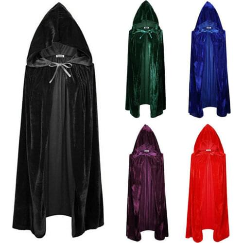 Adult Halloween Velvet Cloak Cape Hooded Medieval Costume Witch Wicca Vampire UK