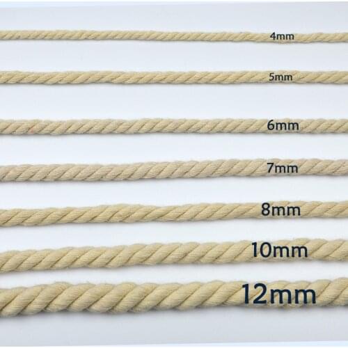 100% Cotton Beige Rope 10 meters 3 Shares Twisted Thick Cords for home Textile Craft DIY Handmade Decorative Accessories Cord