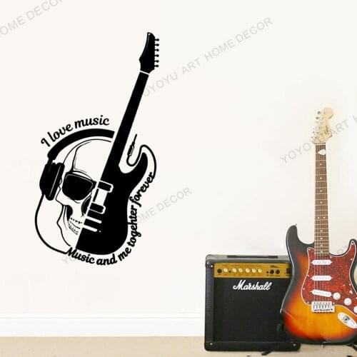 Guitar Vinyl Wall Decal Skull Quote Saying Music Musical Teen Room Stickers Mural Vinyl Wall Decals For Bar Room Decor rb601
