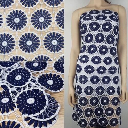 2yards High-Grade Clothing Accessories Nigerian Wedding Dark Blue African Embroidery Guipure Cord Lace Fabric For Party Dresses