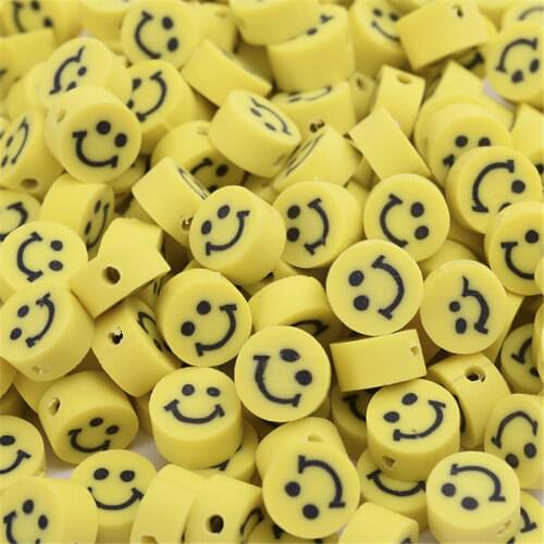 30pcs10mm Yellow Smiley Face Beads Polymer Clay Spacer Loose Beads for Jewelry Making DIY Bracelet Accessories