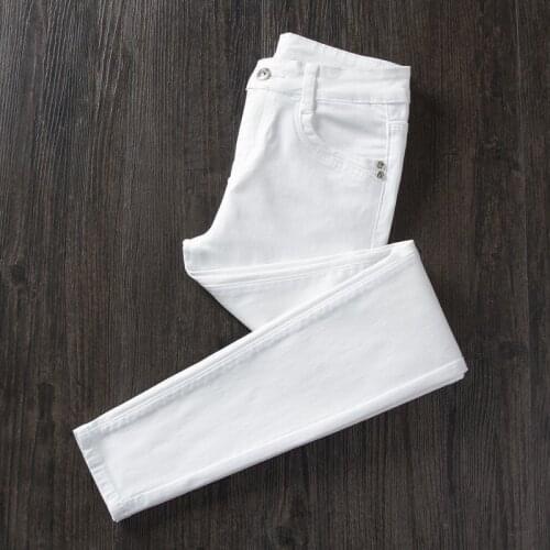 White Jeans Women 2021New Female Spring Autumn High Waist Denim Pants Ladies Little Feet Pants All-Match Tight Cowboy Trousers D