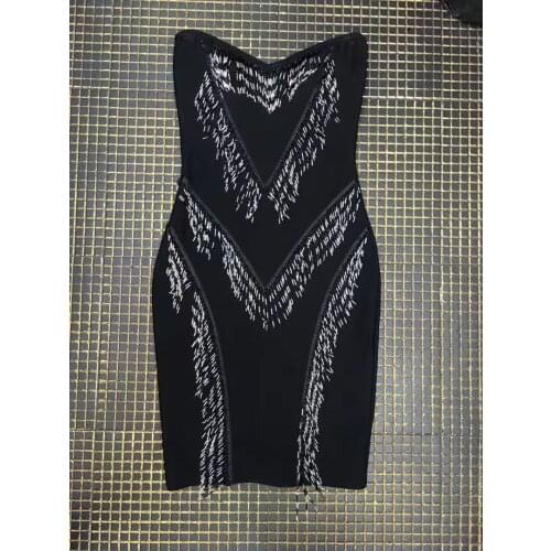 2018 New Arrival Fashion Spring Women Bandage Dress Beading Celebrity Runway Party Dress Luxury Vestidos