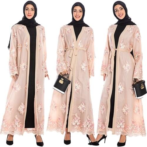Embroidery Dubai Abaya Open Maxi Dress Cardigan Kaftan Women Muslim Lace Kimono Islamic Arab Jilbab Long Robe Party Cocktail New
