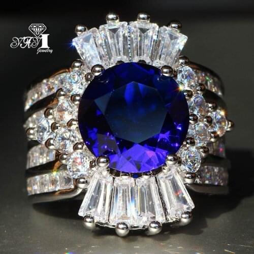 YaYI Jewelry Fashion Princess Cut Huge 12 CT Blue Zircon Silver Color Engagement Rings wedding Rings Party Rings