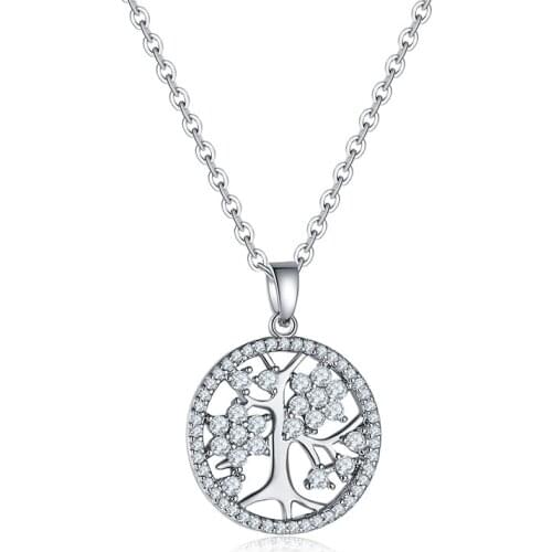 Tree of Life Crystal Round Pendant Necklace 925 Silver Bijoux Collier Women Chokers Necklaces Jewelry Gift Drop Shipping