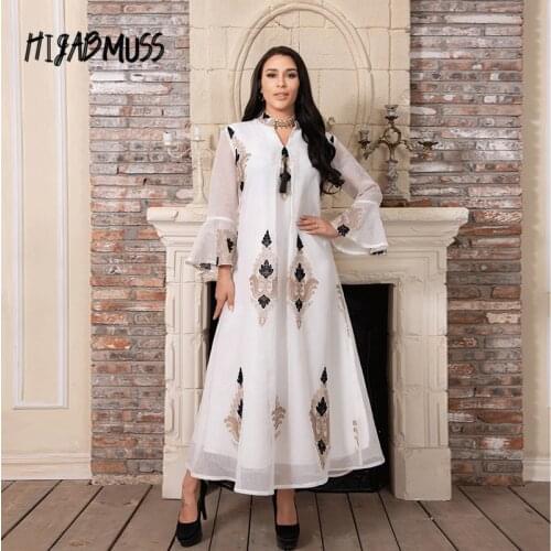 Middle Eastern Womens Muslim Evening Dress, Embroidered Robe Ladies Dress Caftan Luxury Arab Party Dress Habaya Dubai 2021