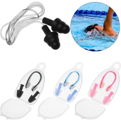 1Set Soft Swimming Earplug+Nose Clip Case Water Protection Ear Plug Waterproof Water Sports Swimming Diving Protective Supplies