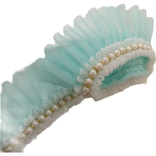 1M Embroidery Tulle Sequins Lace Fabric Voile Pleated Beaded Lace Ribbon Collar 6cm Trim Decor DIY Sewing Applique dentelle K12