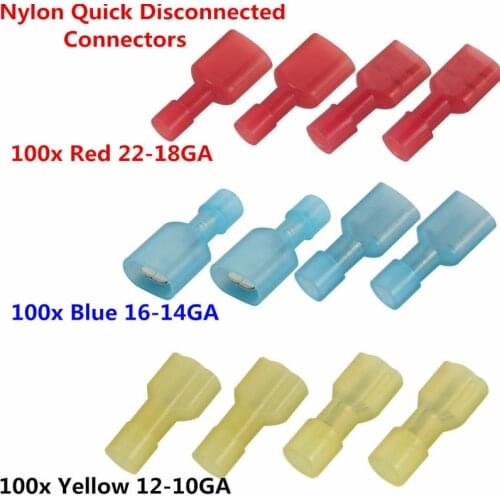 300PCS Nylon Fully Insulated Spade Cable Wire Electrical Crimp Terminals Connectors Splice Kit Assortment 10-22AWG