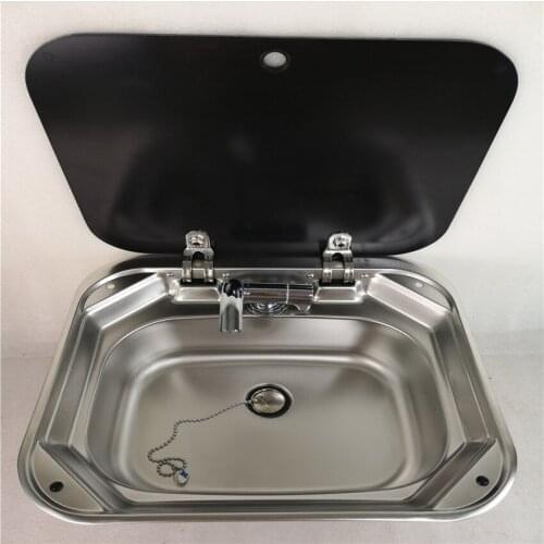 Boat RV Caravan Stainless Steel Hand Wash Basin Sink with Tempered Glass Lid 420*370*145mm GR-586