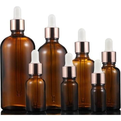 5pcs 5-100ml Rose Cap Refillable Bottle Glass Dropper Bottle Essential Oil Bottle Refillable Dropper Bottle Subpackaging Bottle