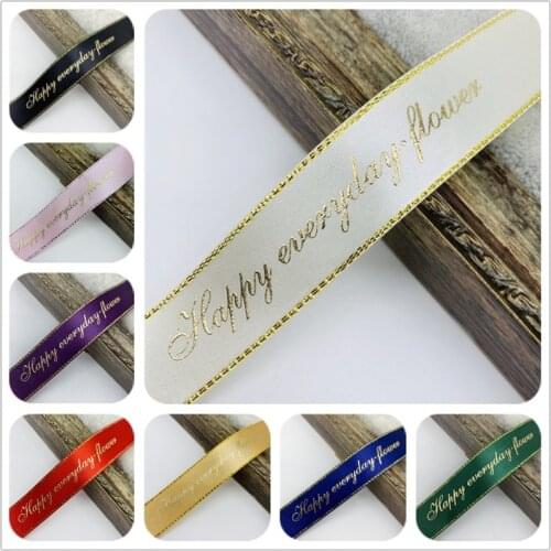 5yards 10mm 25mm Printed Happy Every Day Design Polyester Ribbon Romantic Gift Packaging Belt For Wedding Christmas Decoration