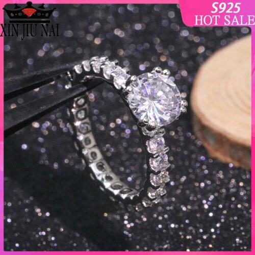 925 sterling silver sapphire cubic zirconia ring Inlaid with single row of diamonds rings for women Retro luxury brand jewelry