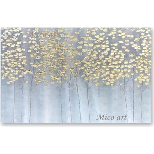 Abstract Golden Acrylic Heavy Textured Knife Oil Painting Unframed 100% Hand-painted Living Room Decor Gold Trees Oil Painting