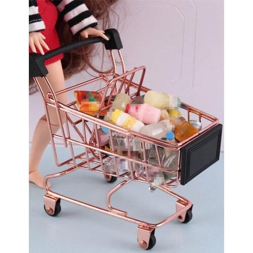 Blythes Doll Accessories fit in 1/6 size and OB11 1/12 fashion cute mini model supermarket shopping cart gold pink blue etc