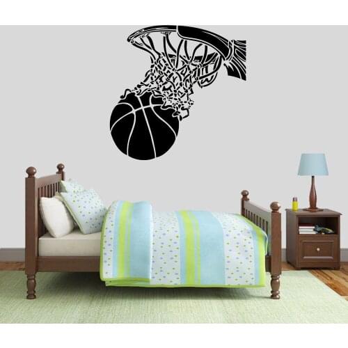 Basketball Wall Decal Ball and Basket Sports Door Window Vinyl Stickers Teens Kids Boy Bedroom Stadium Interior Decor Mural5116